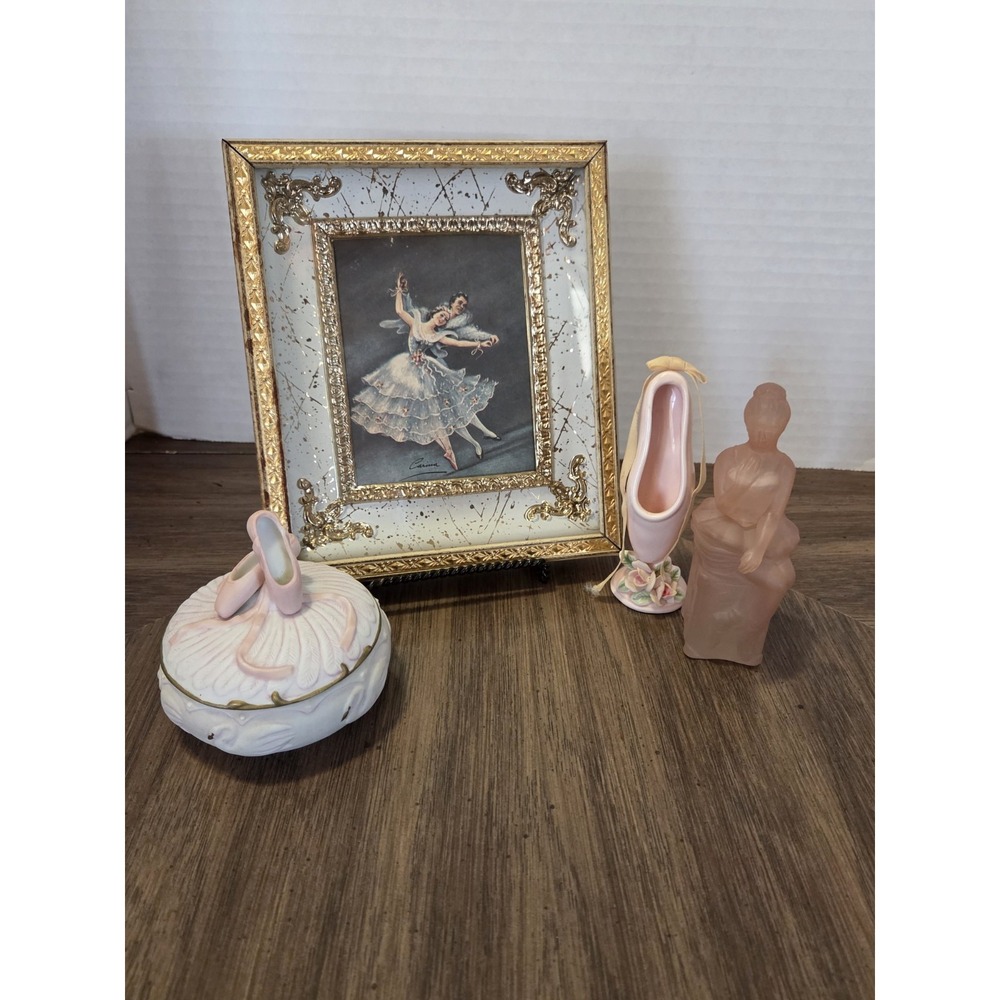 Roman, Inc. Vintage Ballerina Ballet Framed Print & Trinket Box Collectible Lot